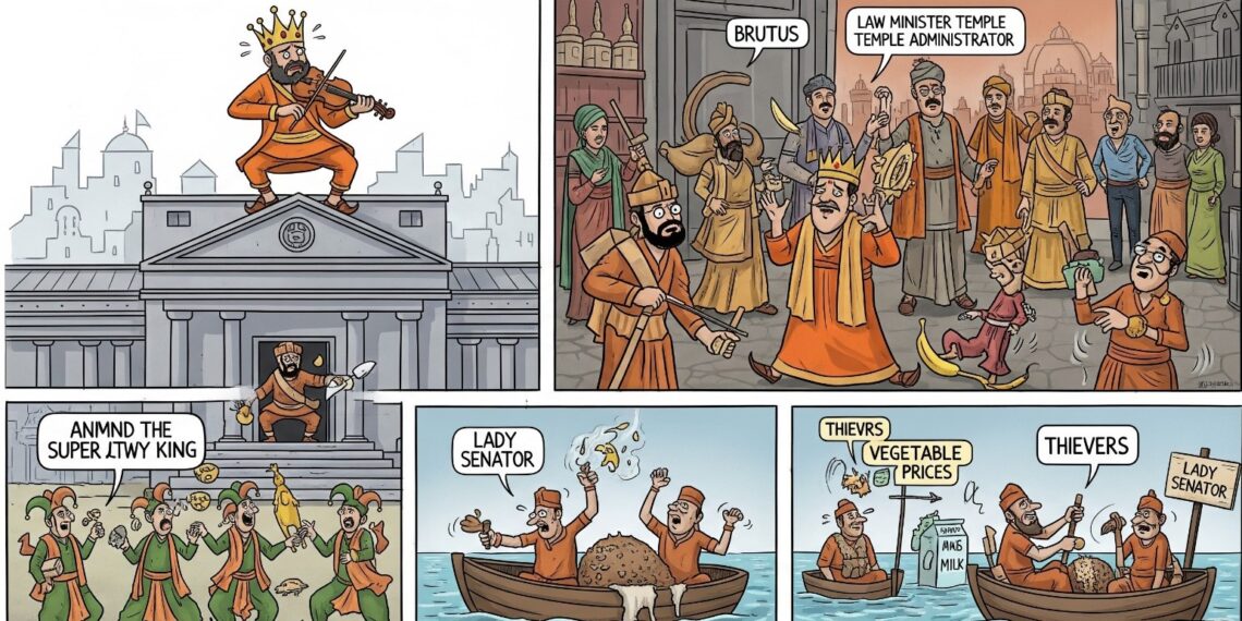 Sanctimonia Tales: Sanctimonia’s Fiery Folly: A Gurukul’s Grief, a Kingdom’s Collapse, and a King’s Tin-Roof Fiddle