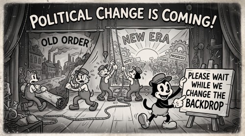 Political Change Is Coming. Please Wait While We Change the Backdrop